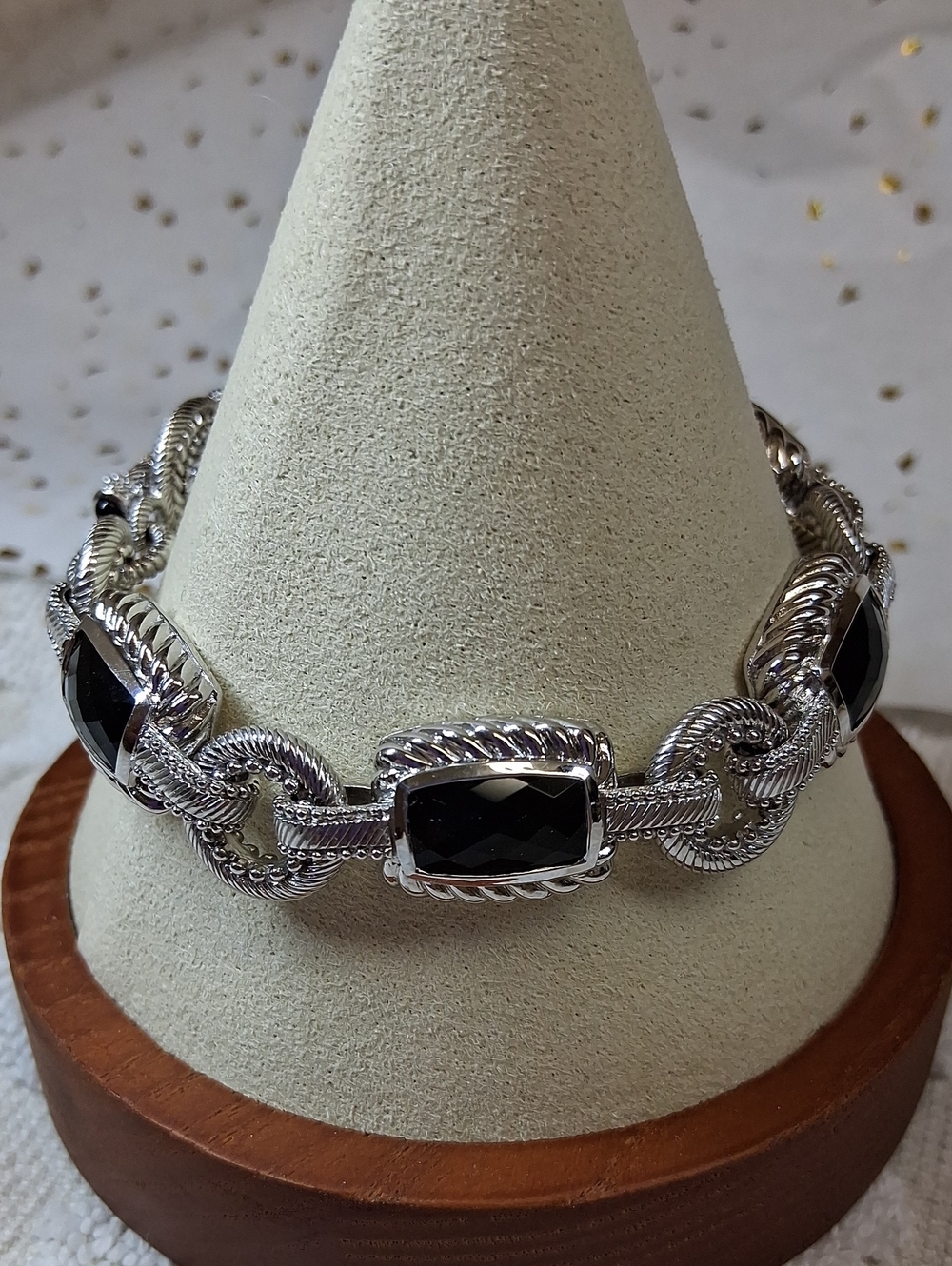 ✨️JudithRipka✨️ Solid Sterling Silver Bracelet with Faceted Black Onyx